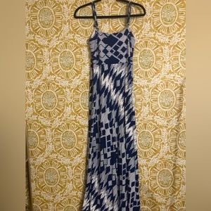Chicos Sz 1 Jersey Knit Maxi Dress Womens 8 Stretch Blue Adjustable Straps